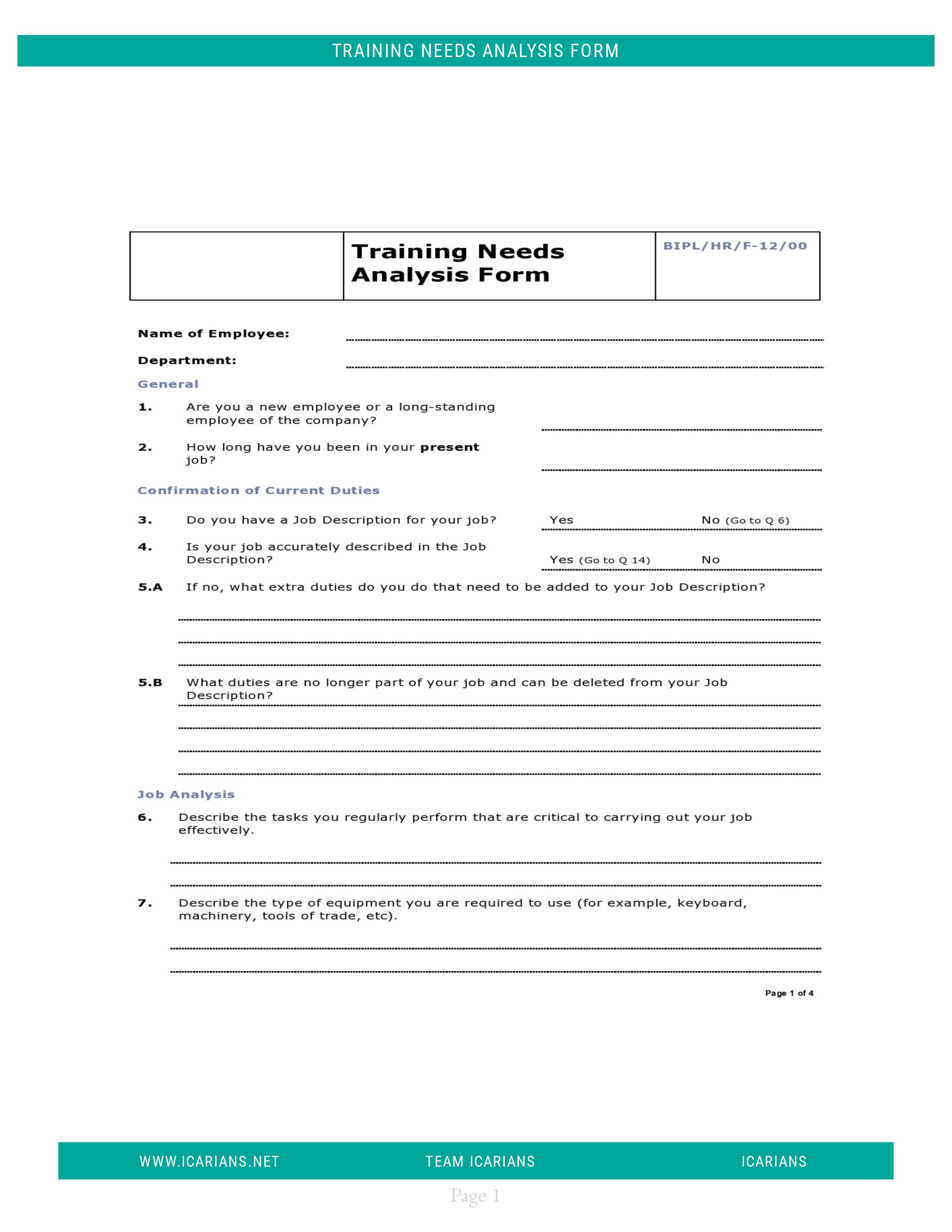 TRAINING NEEDS ANALYSIS FORM